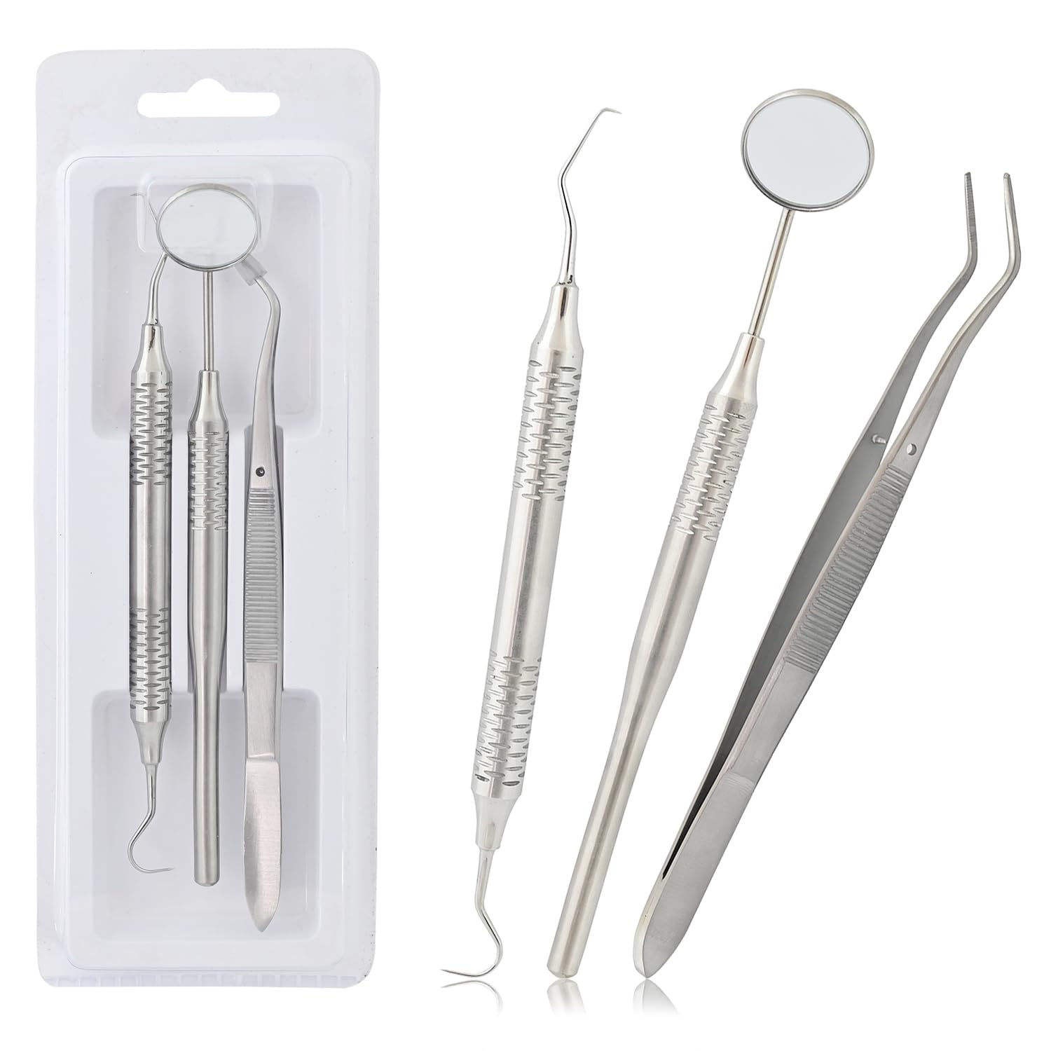 03 Premium 3 Pcs Set of Dental Examination Kit (Silver Polished) - Image 1