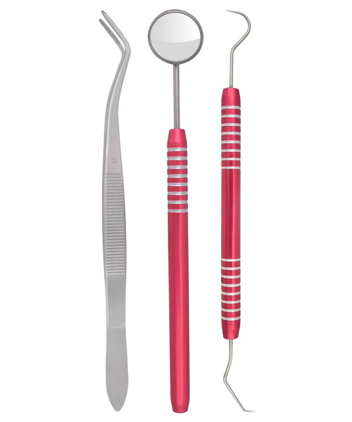 07 3 Pcs Dental Examination Kit, Red Anodize Colored - Image 1