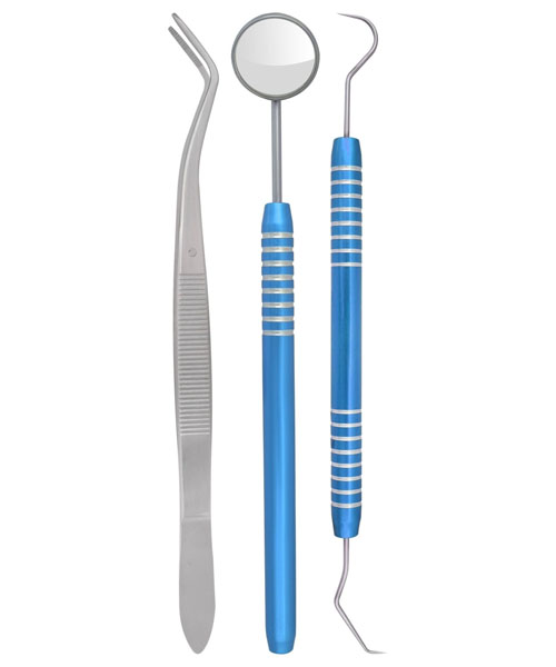 09 3 Pcs Dental Examination Kit Blue Anodize Colored - Image 1