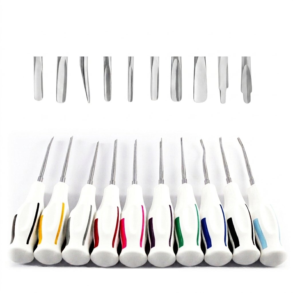 4a 10 Pcs Set White Dental Root Elevators Oral Surgery PDL Luxating Tooth loosening White Plastic Fancy Handle - Image 1