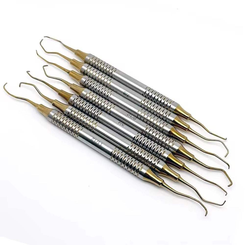 7a 7 Pcs Hollow Handle Gracey Curettes Set Gold Titanium Double Ended Stainless Steel - Image 1